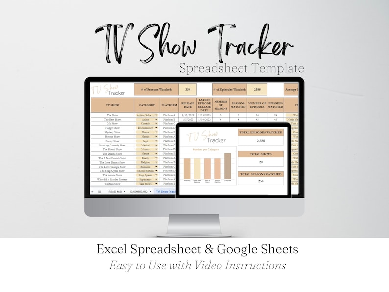 TV Show Tracker Excel Spreadsheet, TV Shows Tracking Google Sheets, Episode Tracker, TV Journal, Series Tracker, Episode Watch List Digital image 1