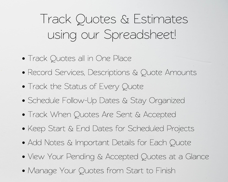 Quote Log Examples Quote Tracker Template | Estimate Tracker | Bid Tracker | Business ...