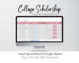 Scholarship Tracker Spreadsheet Template, College Scholarship Tracker Template Google Sheet, College Planning Scholarships Excel Spreadsheet