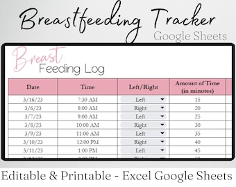 Breastfeeding Tracker Google Sheets, Breast Feeding Planning Milk Inventory Log, Excel Spreadsheet, Newborn Planner Mom Postpartum Journal