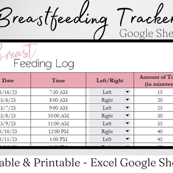 Breastfeeding Tracker Google Sheets, Breast Feeding Planning Milk Inventory Log, Excel Spreadsheet, Newborn Planner Mom Postpartum Journal