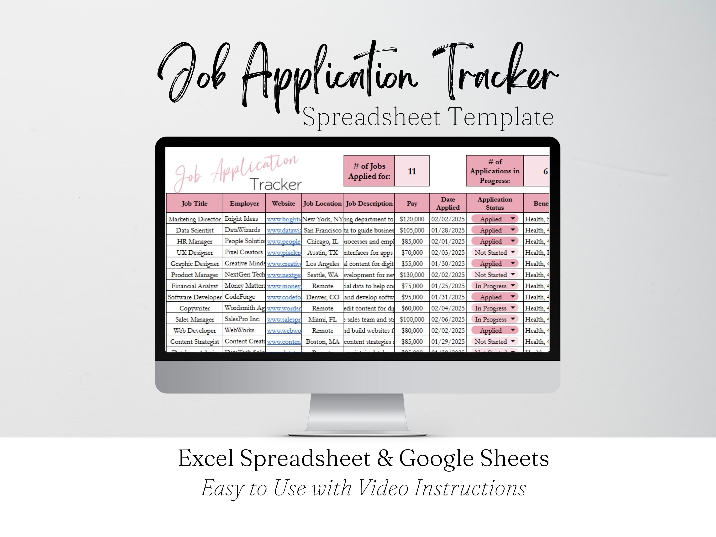 Job Application Tracker Excel Spreadsheet, Job Search Template Google ...