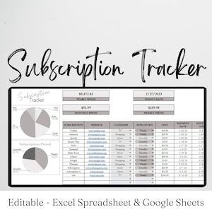 Subscriptions Tracker Excel Spreadsheet, Subscription Tracker Printable, Subscriptions Tracker, Subscription Template Subscription Tracker