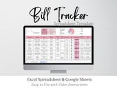 Bill Tracker Excel Spreadsheet, Monthly Bill Tracker Google Sheets, Cute Bill Payment Tracker, Personal Finance Bill Organizer Monthly Bills