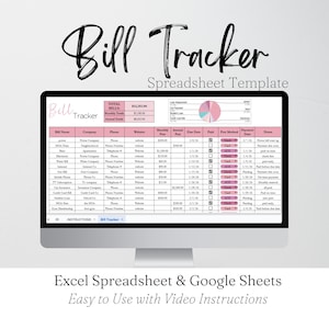 Hoja de cálculo de Excel para el seguimiento de facturas, Hojas de cálculo de Google para el seguimiento mensual de facturas, Organizador de pagos de facturas, Organizador de facturas mensuales para finanzas personales