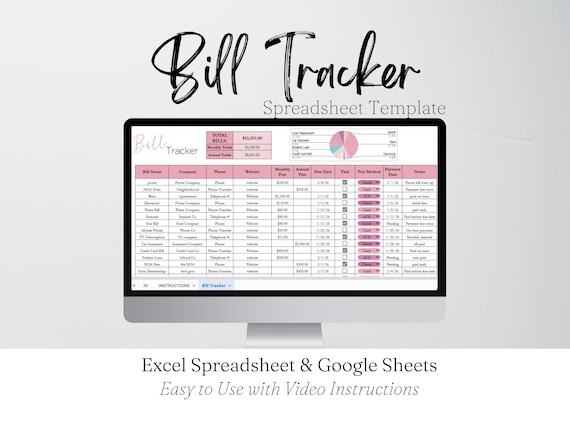 Bill Tracker Excel Spreadsheet, Monthly Bill Tracker Google Sheets, Cute Bill Payment Tracker, Personal Finance Bill Organizer Monthly Bills