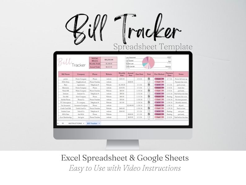 Bill Tracker Excel Spreadsheet, Monthly Bill Tracker Google Sheets, Cute Bill Payment Tracker, Personal Finance Bill Organizer Monthly Bills image 1