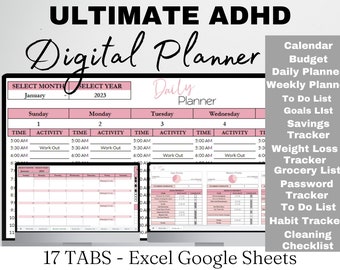 Life Planner Bundle Digital Template Google Sheets, ADHD Digital Planner, Life Balance, Daily Planner Excel Spreadsheet, Editable Template