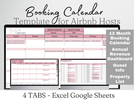 Booking Calendar for Short Term Rental Property Google Sheets - Etsy
