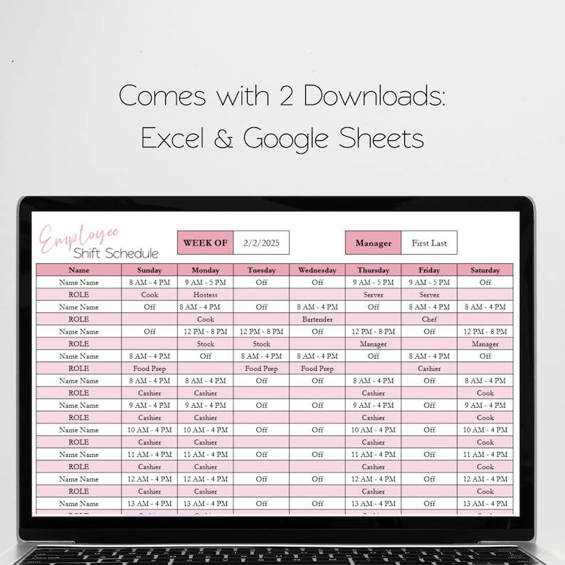 Mitarbeiter Stundenplan Template Google Sheets, Wochenplaner, Schichtplan, Arbeitsplaner Planer Personaleinsatzplaner Scheduling Template Excel Bild 4