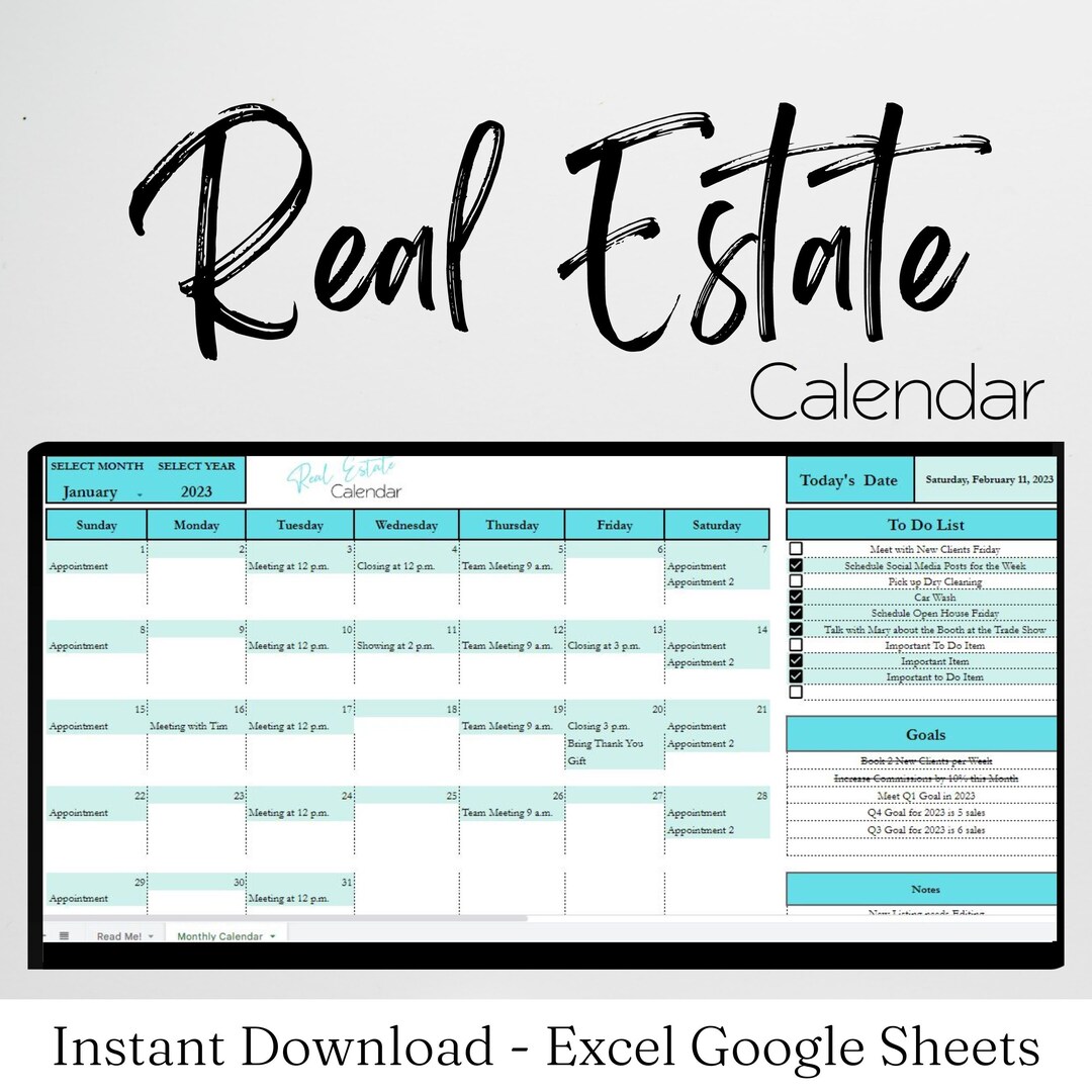Real Estate Calendar Google Sheet Template, Real Estate Monthly Real Estate Calendar Google Sheet Template, Real Estate Monthly