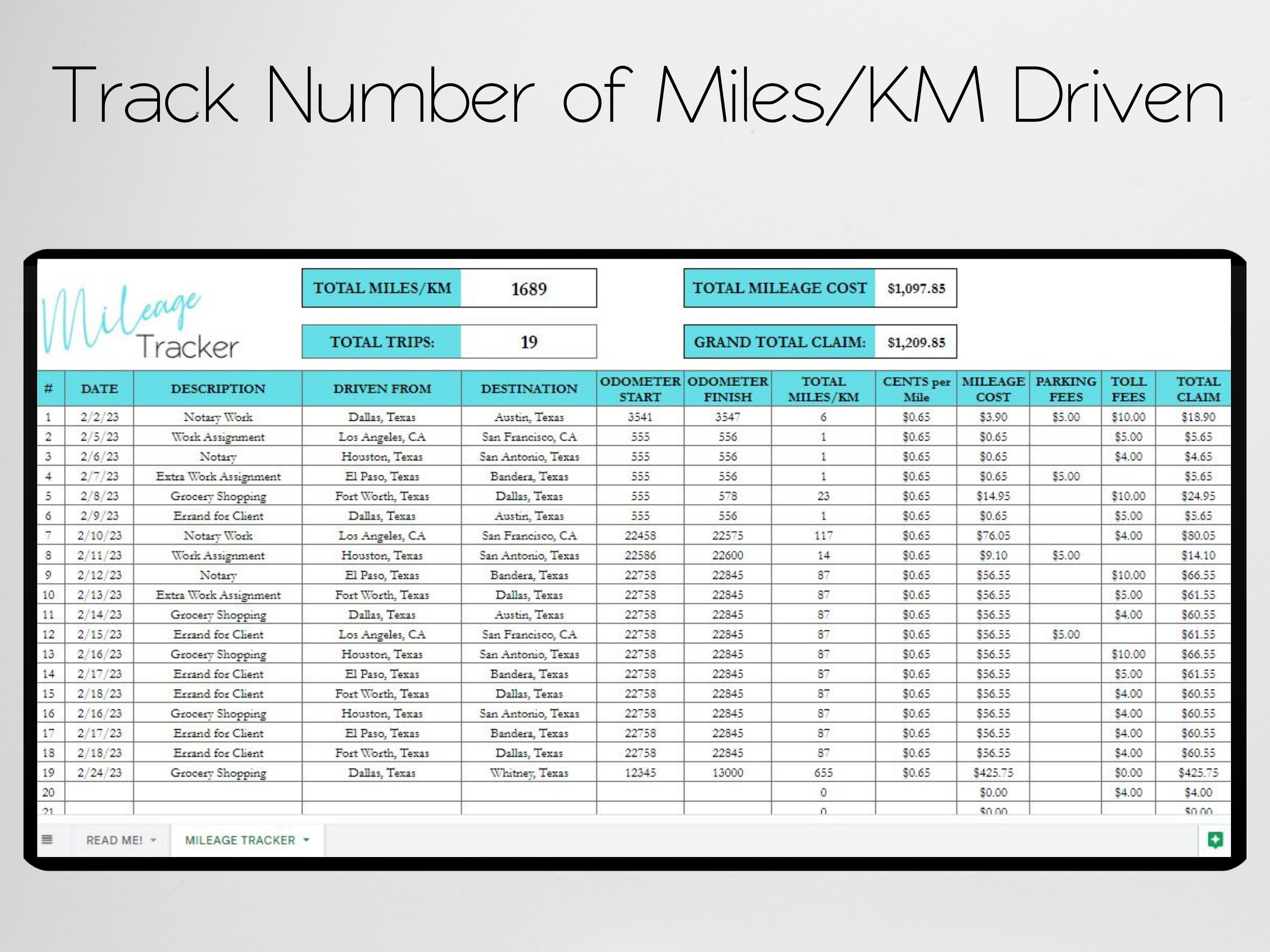 Mileage Log Excel Mileage Calculator Mileage Form Mileage Etsy