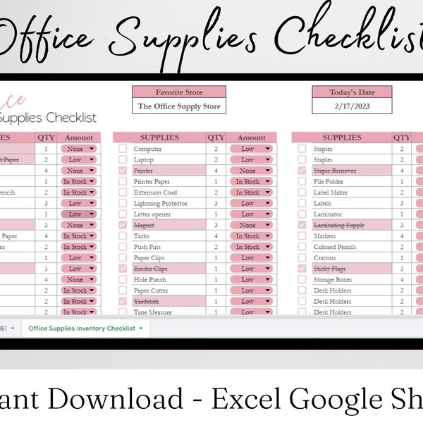 Office Supplies Checklist, Business Office Supplies Checklist Template Excel Spreadsheet Office Supply List Google Sheets, Home House