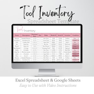 Tool Inventory Log, Garage Organization, Tools Tracker Inventory Template Google Sheets, Inventory Management Excel Spreadsheet