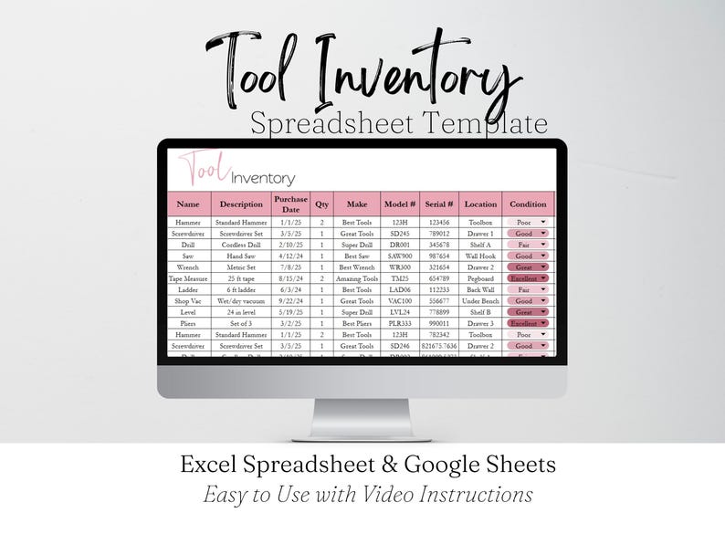 Tool Inventory Log, Garage Organization, Tools Tracker Inventory ...