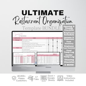 Restaurantsjabloonbundel organisatie, beheer van Google Spreadsheets, restaurantinventaris, restaurantbenodigdheden, restaurantchecklist, schoonmaak