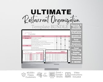 Restaurant Template Bundle Organization, Management Google Sheets, Restaurant Inventory, Restaurant Supplies, Restaurant Checklist, Cleaning