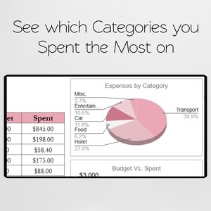 K&ouml;nnte beinhalten: Finanzinfografik mit Aufschl&uuml;sselung der Ausgaben nach Kategorie. Ein rosa Tortendiagramm zeigt die Ausgabenprozents&auml;tze, wobei der Transport 39,9 % ausmacht. Eine Tabelle listet Ausgaben und Ausgabenbetr&auml;ge auf.