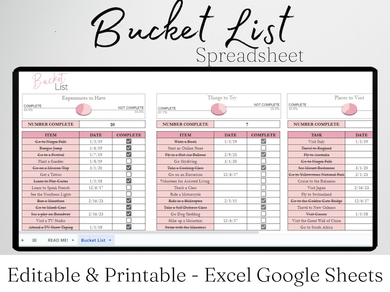 Bucket List Template Excel Spreadsheet Bucket List Journal Etsy Bucket List Template Excel Spreadsheet Bucket List Journal Etsy