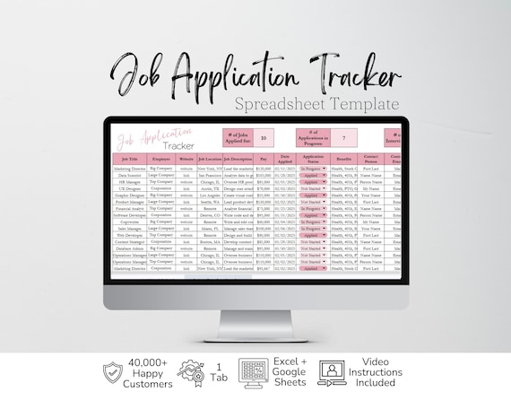 Job Application Tracker Excel Spreadsheet, Job Search Template Google Sheets, Job Search Log, Job Offer Tracker Job Tracking Career Planning