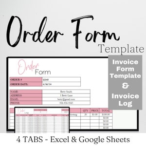 Order Form Template Google Sheets, Order Forms, Order Template, Order Log Excel Spreadsheet, Order Tracking, Custom Order Form Template
