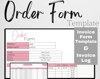 Order Form Template Google Sheets, Order Forms, Order Template, Order Log Excel Spreadsheet, Order Tracking, Custom Order Form Template