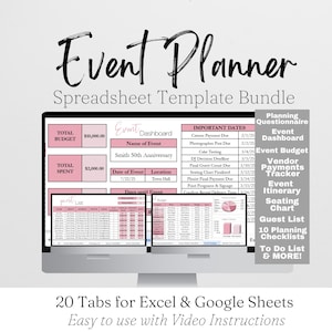 Event Planner Spreadsheet, Event Management Planner, Party Planning Template, Non Profit Event Organizer, Conference Planner, Event Business