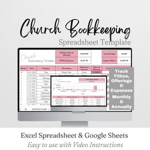 Church Bookkeeping Template Excel Spreadsheet, Church Accounting Tracker Google Sheets, Church Budget, Church Finances Tracking Templates