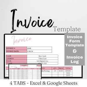 Invoice Template Google Sheets, Invoice Form Tracker, Custom Invoice Generator, Editable Invoice Template Excel Spreadsheet Invoice Tracking