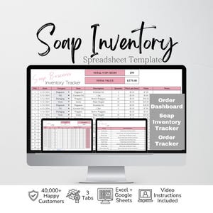 Sjabloon voor zeepmakerij, inventarissjabloon, bedrijfsinventarisvolgsysteem, Google Sheets voor zeep maken, voorraadbeheer, inventarisoverzicht