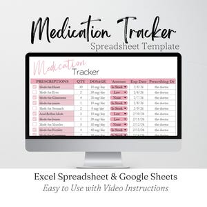 Medication Tracker, Medication Checklist,  Daily Medication Log, Medication List Planner, Medication Organizer Template Excel Spreadsheet