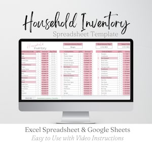 Household Inventory Checklist, Home Inventory Tracker Template, Food Inventory, Cleaning, Organizing, Laundry, Freezer, Laundry Pantry Excel