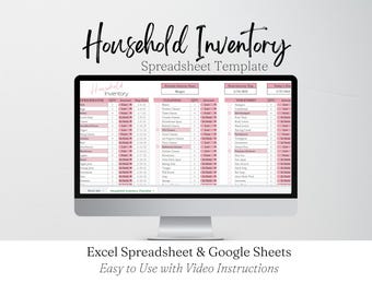Household Inventory Checklist, Home Inventory Tracker Template, Food Inventory, Cleaning, Organizing, Laundry, Freezer, Laundry Pantry Excel