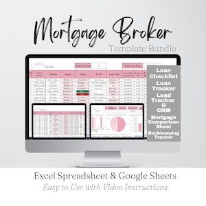 Mortgage Broker Template Spreadsheet Bundle, Mortgage Lender Loan Checklist Template Google Sheets,  Mortgage Pipeline Tracker CRM Planner