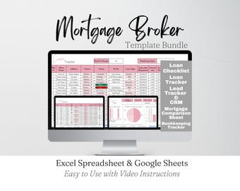 Mortgage Broker Template Spreadsheet Bundle, Mortgage Lender Loan Checklist Template Google Sheets,  Mortgage Pipeline Tracker CRM Planner