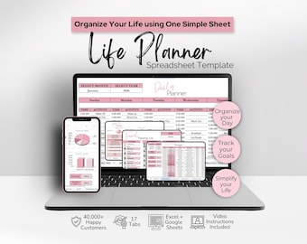 Modello digitale per pianificatore di vita Fogli Google, pianificatore di vita digitale, equilibrio di vita, foglio di calcolo Excel per pianificatore giornaliero, modello modificabile