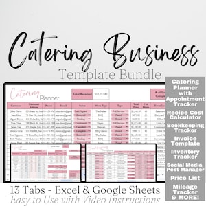 Caterer Business Template Bundle Google Sheets, Food-Service, Caterer-Vorlagen, Caterer-Preisliste, Kostenschätzer, Caterer-Rechner
