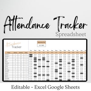 Attendance Tracker for Google Sheets, Attendance Sheet, Attendance Record, Attendance Log Attendance Tracker Excel Log School Class Template