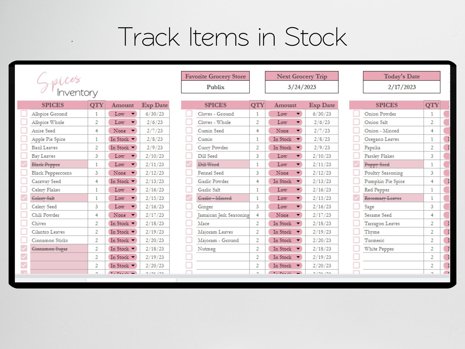 Spices Inventory List, Pantry Inventory Spreadsheet, Spice Inventory ...
