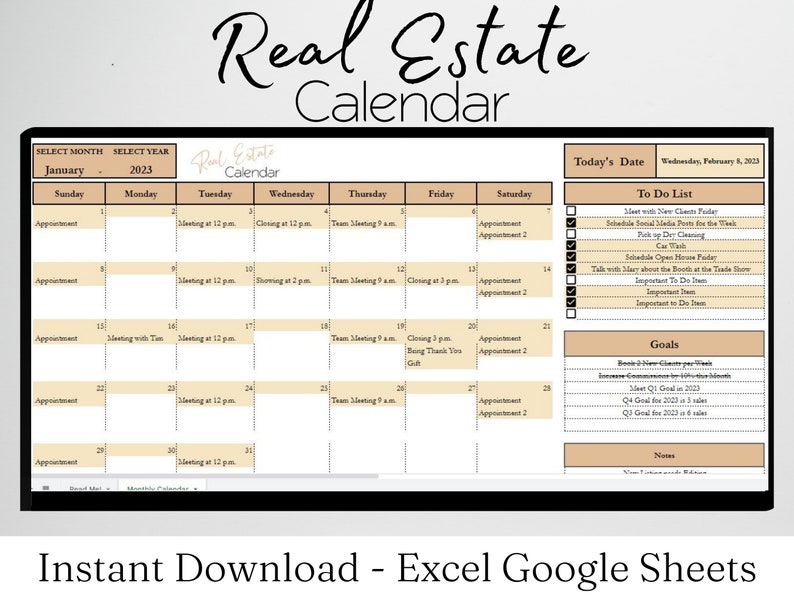 Realtor Calendar Google Doc Real Estate Monthly Calendar Etsy