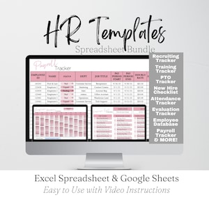 HR Template Bundle Google Sheets, Human Resources Tools Excel Spreadsheet, Office Templates, PTO Tracker, Evaluations, Training, Recruiting