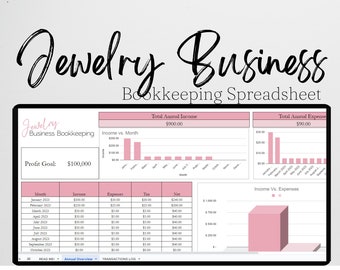 Jewelry Business Bookkeeping Template Google Sheets, Jewelry Business Book keeping Templates Excel Sheet Income and Expenses Profit and Loss