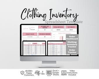Clothing Inventory Template, Clothing Business Inventory Tracker Log, Tshirt Business, Apparel Templates, Excel Spreadsheet Google Sheet