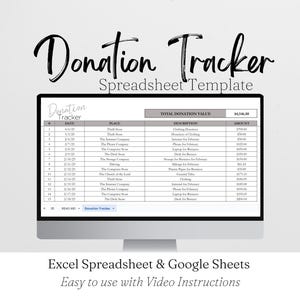 Donation List, Donation Log, Tax Preparation Donations Template Sheet, Donation Tracker Excel Spreadsheet, Donation Template Google Sheets