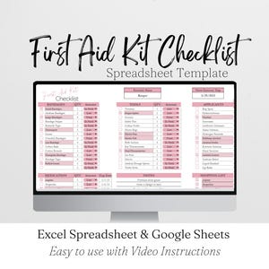 First Aid Kit Checklist, First Aid Checklist, First Aid Supply List, Emergency Checklist Disaster Preparation Excel Spreadsheet Google Sheet