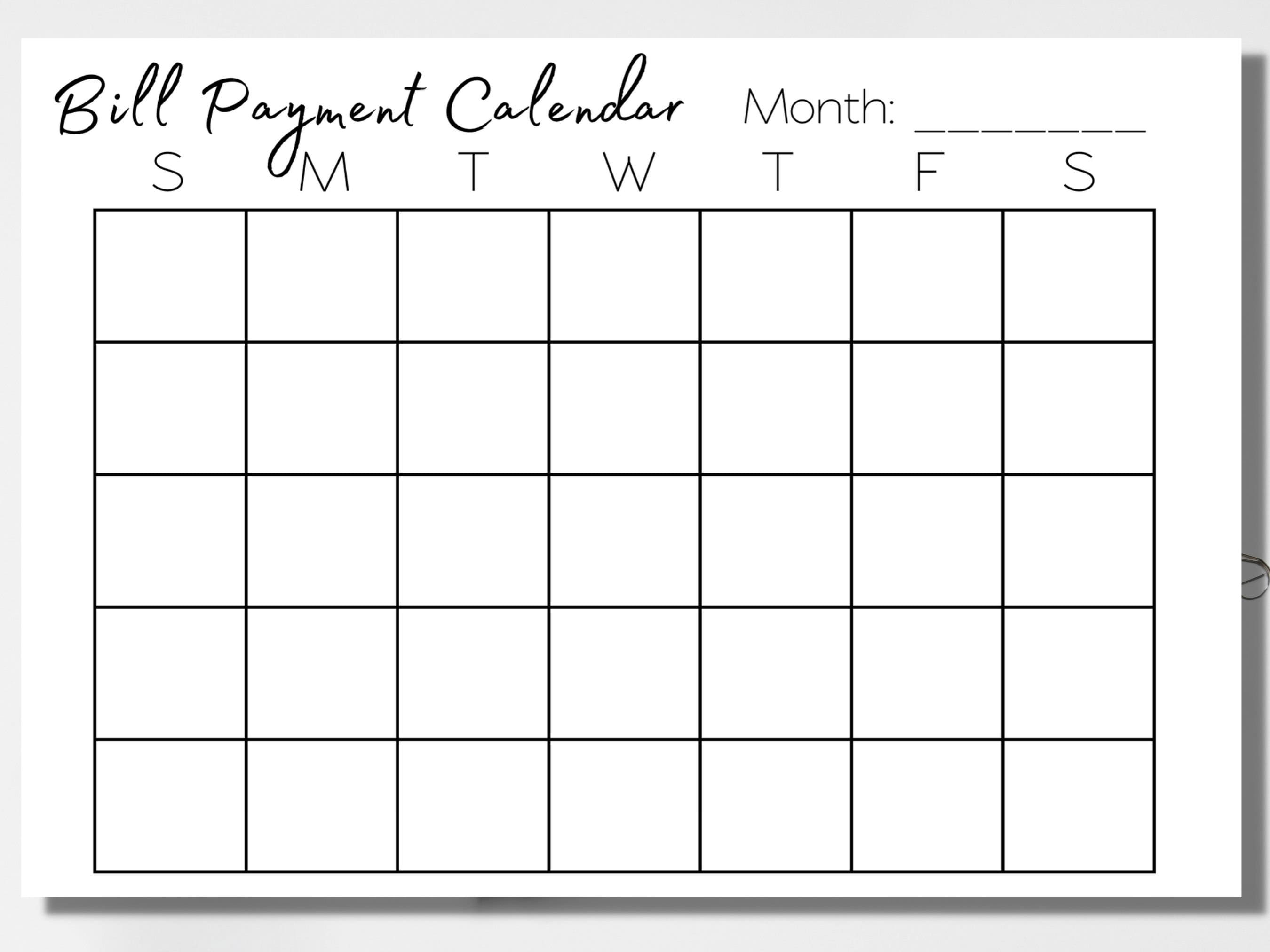 Bill Calendar Printable Bill Payment Calendar Bill Payment Etsy