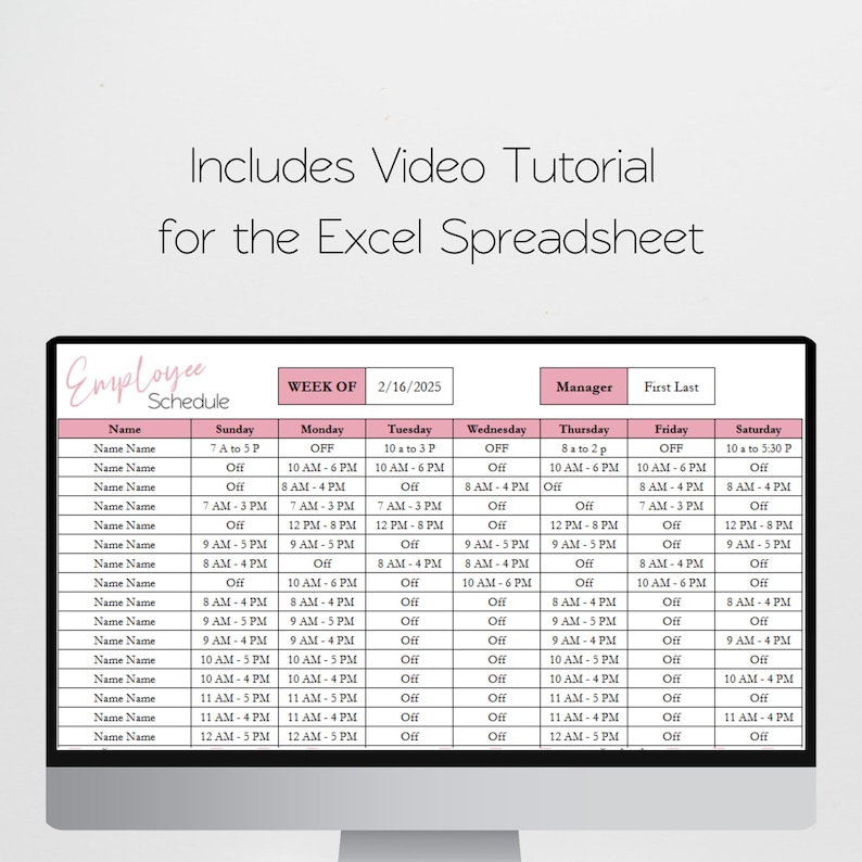 Mitarbeiter Stundenplan Template Google Sheets, Wochenplaner, Schichtplan, Arbeitsplaner Planer Personaleinsatzplaner Scheduling Template Excel Bild 2