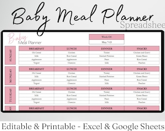 Baby Meal Planner Google Sheets, Infant Meal Tracker, Toddler Meal Plan, Kids Meal Planner, Introducing Solids Tracker, Starting Solids