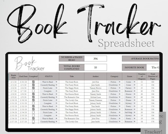 Book Tracker Journal, Book Tracker Excel, Reading Planner, Book Tracker Journal, Digital Book Tracker Spreadsheet, Book Excel Spreadsheet