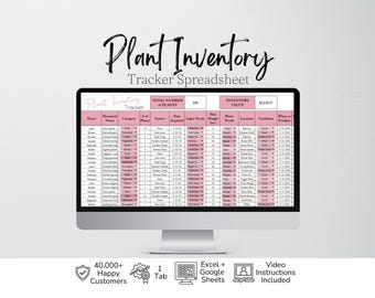 Modello di foglio di calcolo per il monitoraggio dell'inventario delle piante, diario delle piante, foglio di calcolo per piante da interno, gestione della fattoria, registro del giardino, piante da esterno